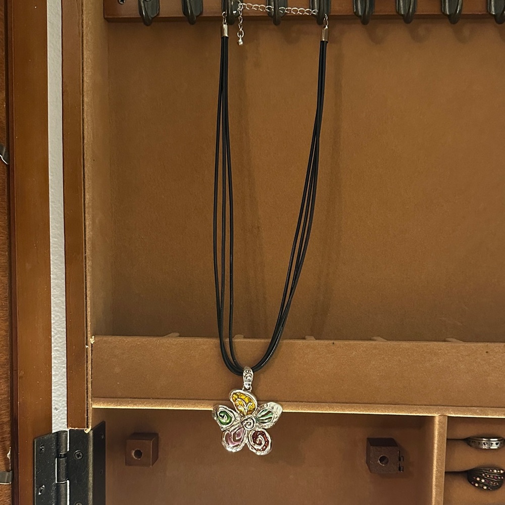 Butterfly Pendant Necklace with Black Cord